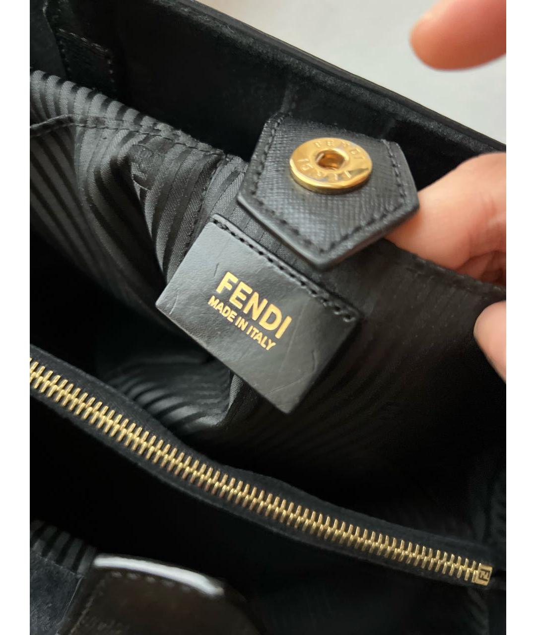 FENDI Черная кожаная сумка тоут, фото 7