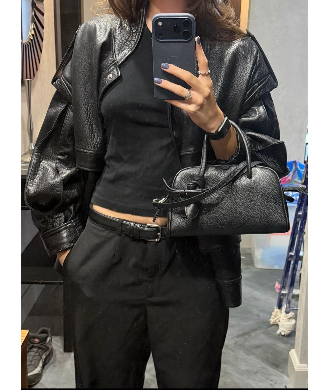 JACQUEMUS Черная кожаная сумка через плечо, фото 5
