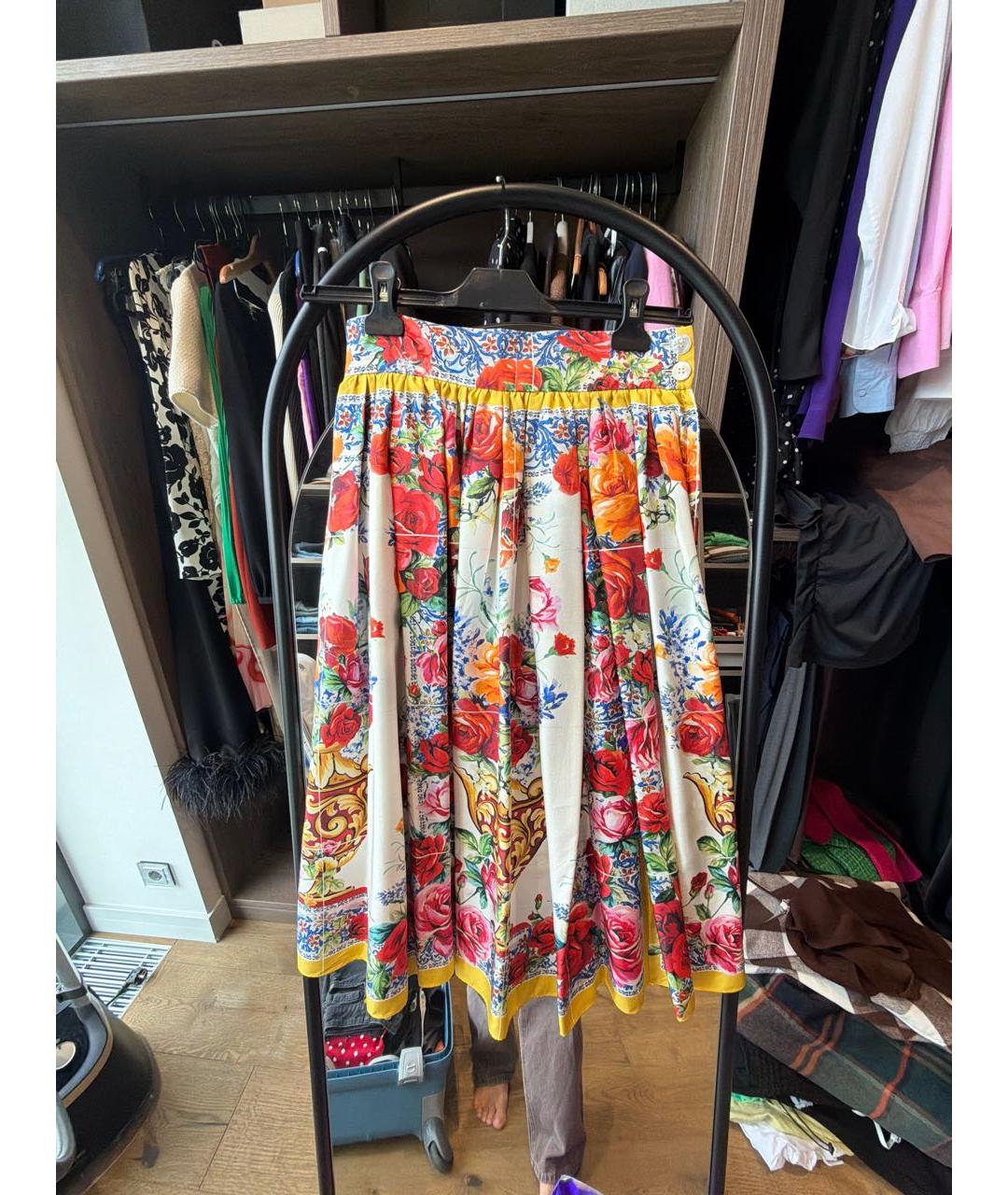 DOLCE&GABBANA Мульти атласная юбка миди, фото 2