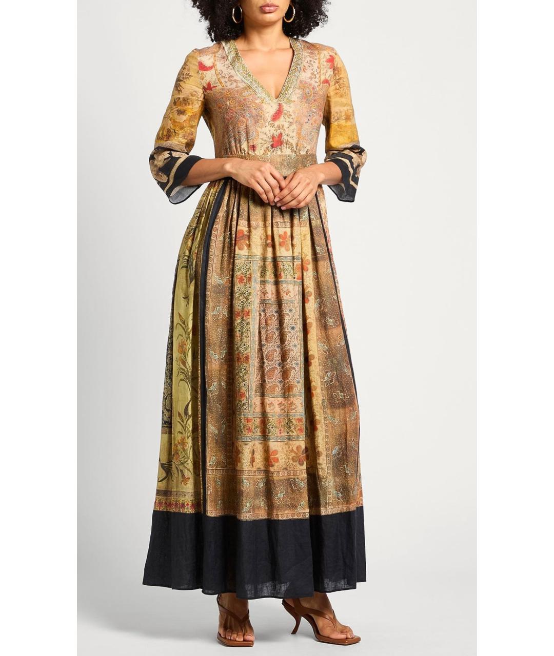 CHRISTIAN DIOR Мульти льняное коктейльное платье, фото 2