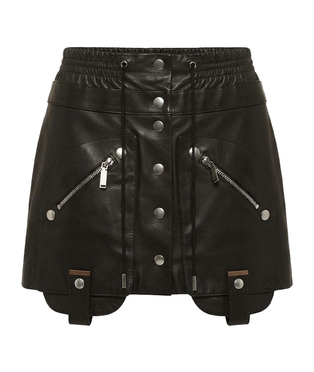 SAINT LAURENT Черная кожаная юбка мини, фото 1