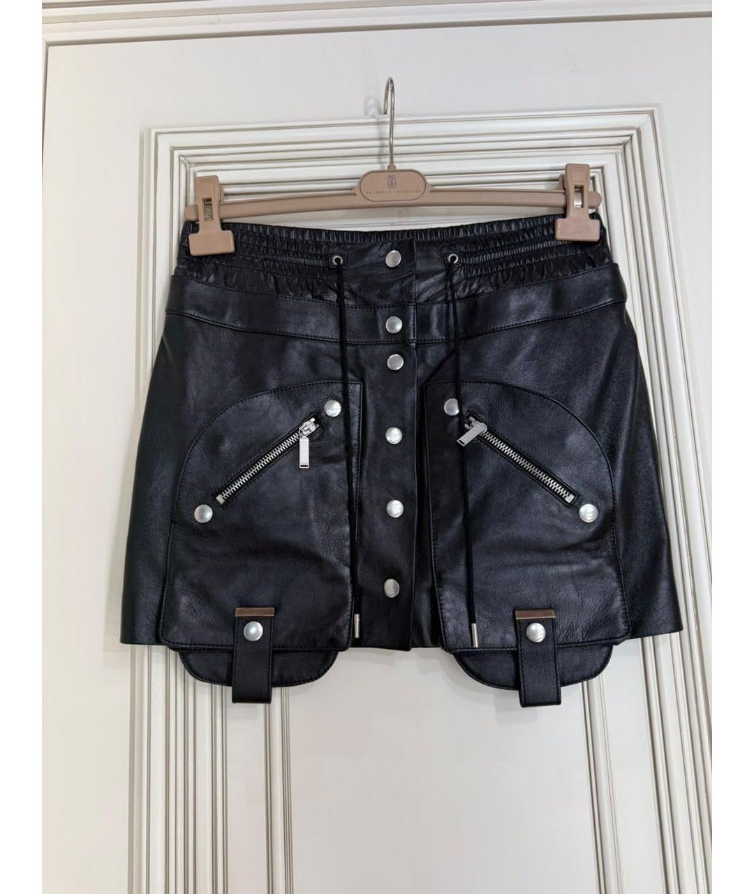 SAINT LAURENT Черная кожаная юбка мини, фото 6