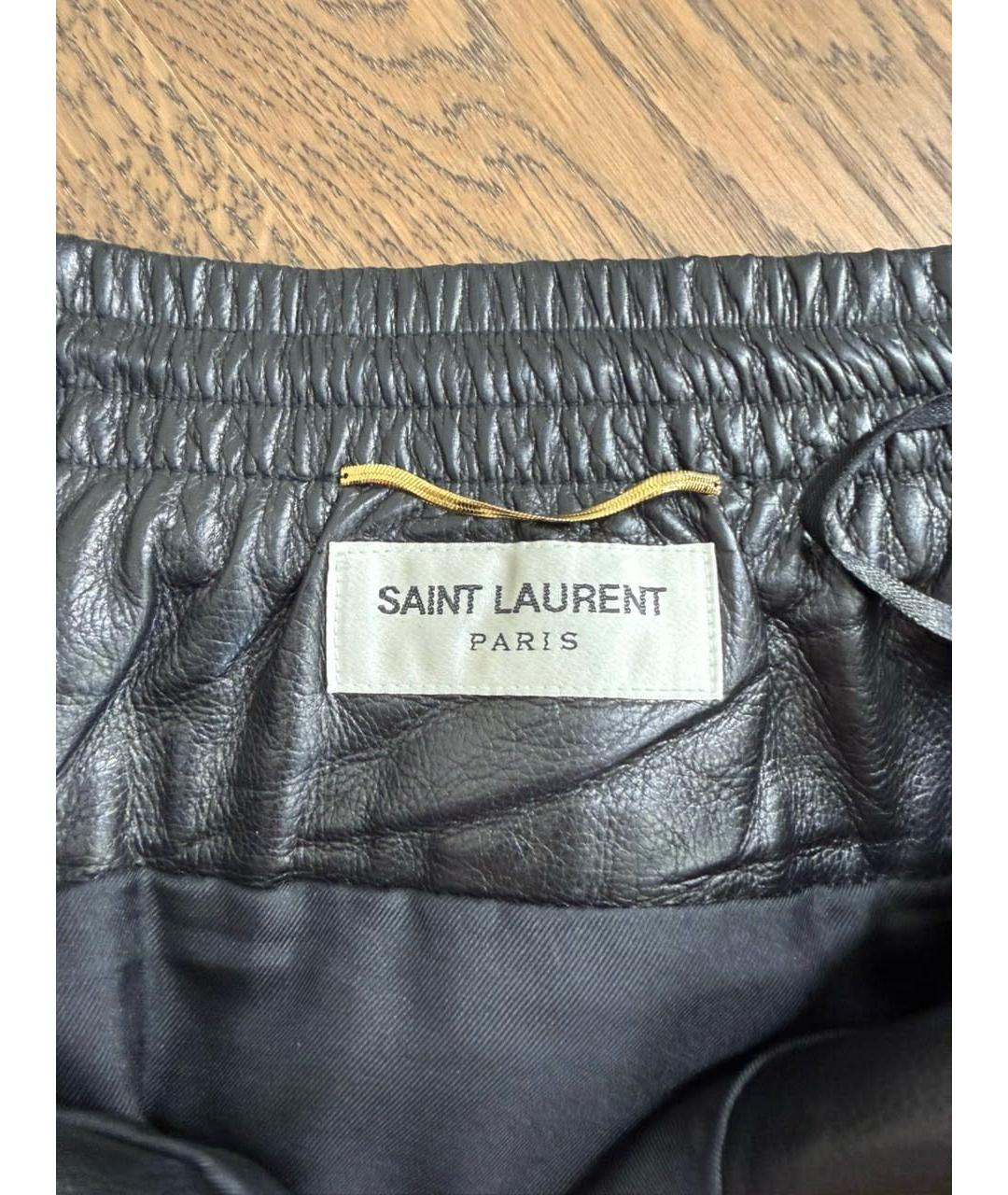 SAINT LAURENT Черная кожаная юбка мини, фото 2