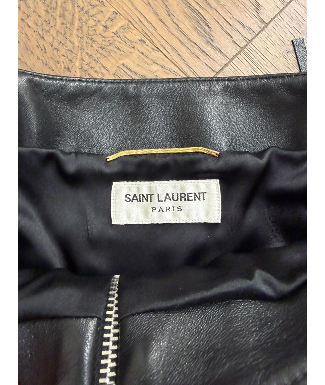 SAINT LAURENT Черная кожаная юбка мини, фото 2