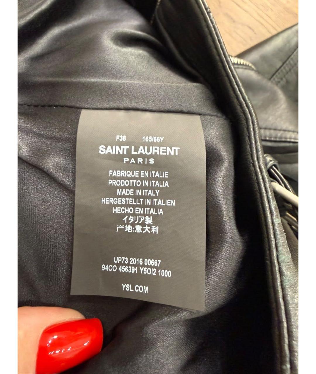 SAINT LAURENT Черная кожаная юбка мини, фото 3