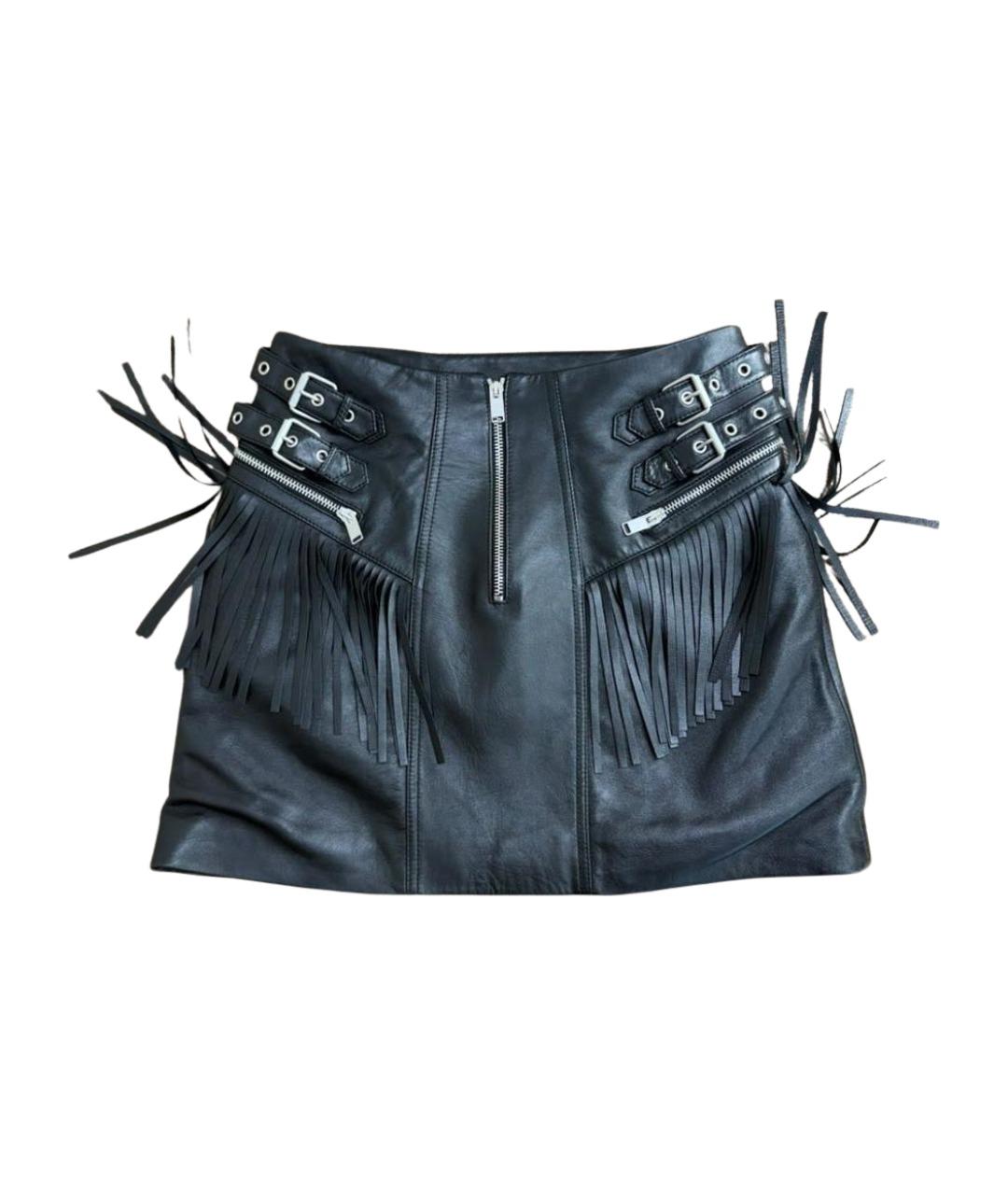 SAINT LAURENT Черная кожаная юбка мини, фото 1
