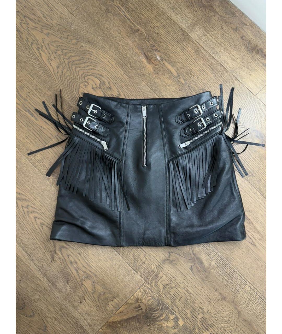 SAINT LAURENT Черная кожаная юбка мини, фото 6