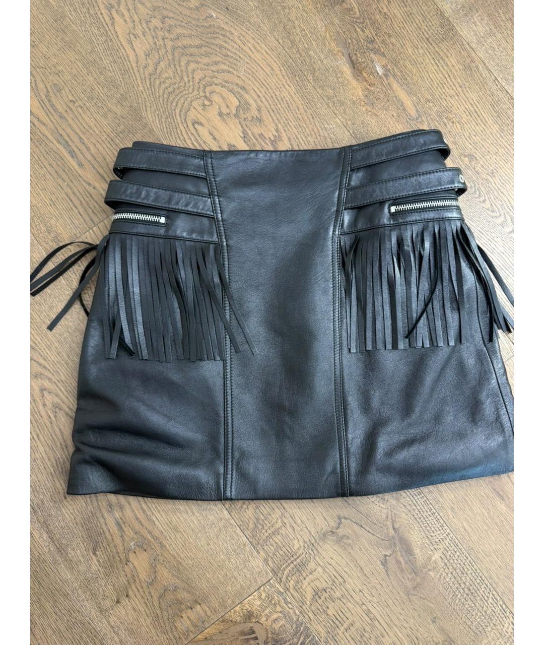 SAINT LAURENT Черная кожаная юбка мини, фото 5