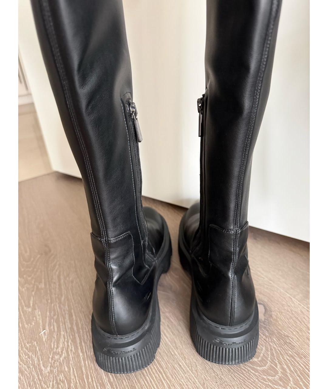 SANTONI Черные кожаные ботфорты, фото 4