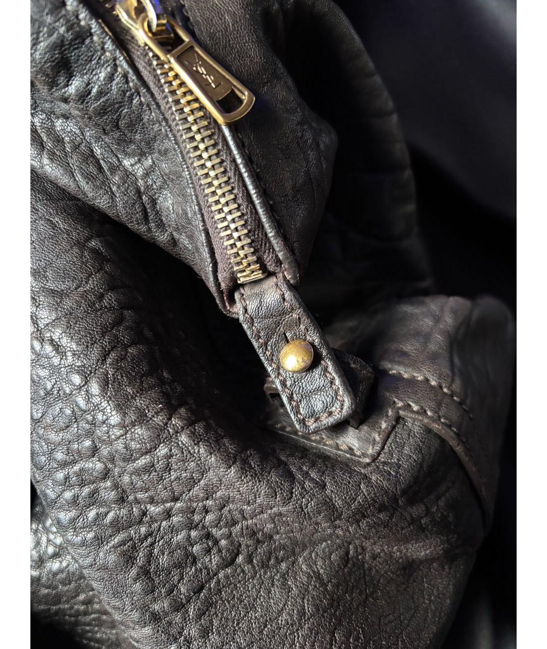 SAINT LAURENT Коричневая кожаная сумка тоут, фото 6