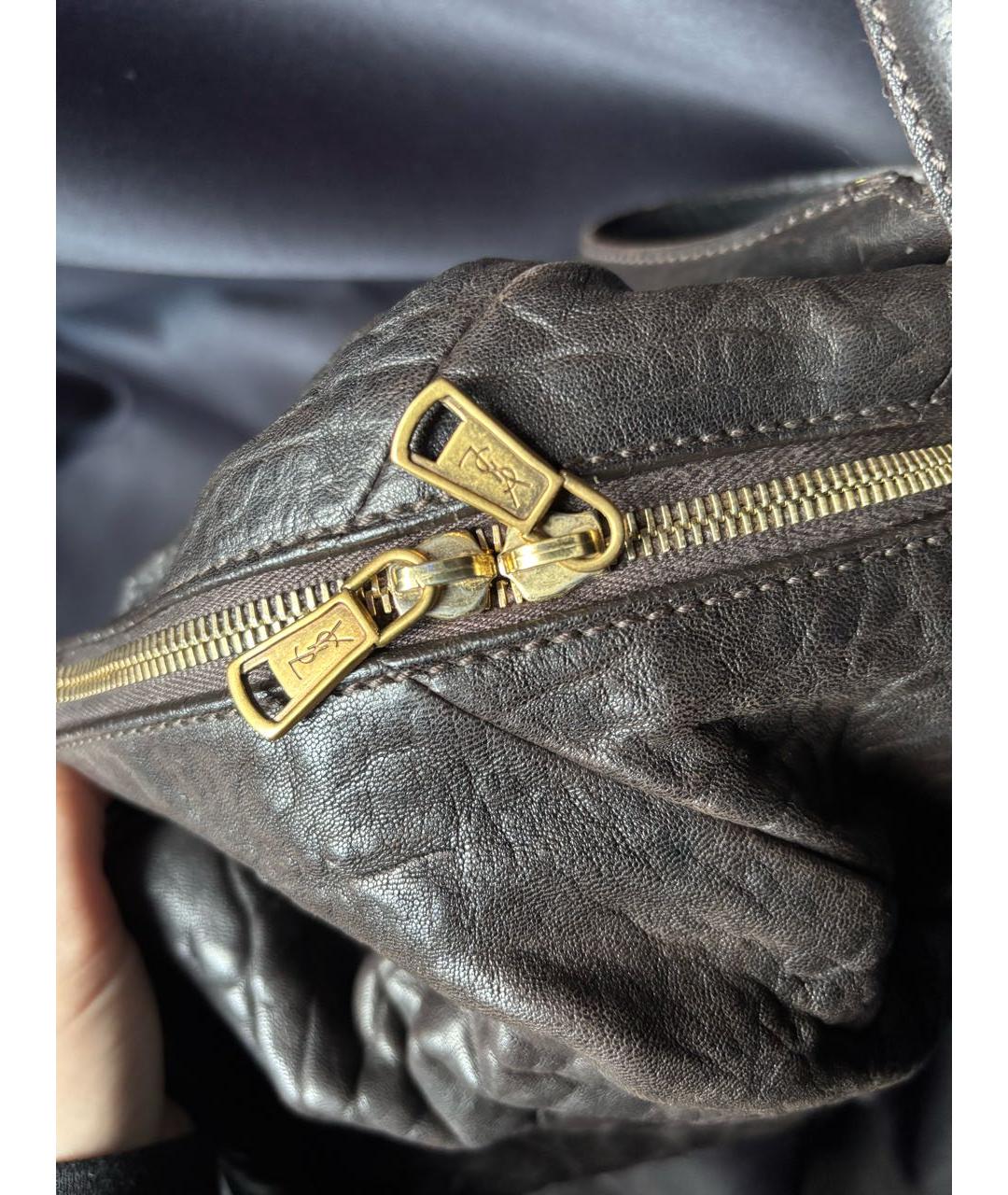 SAINT LAURENT Коричневая кожаная сумка тоут, фото 4