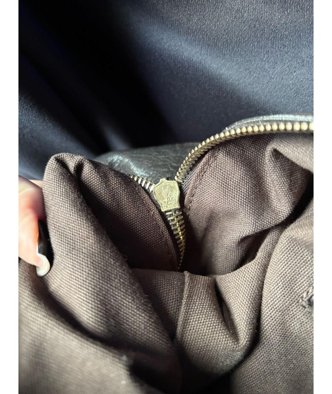 SAINT LAURENT Коричневая кожаная сумка тоут, фото 5