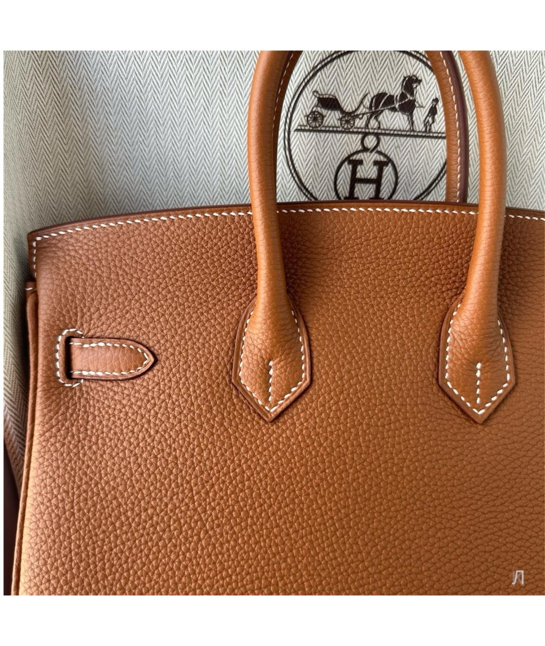 HERMES Золотая кожаная сумка с короткими ручками, фото 5
