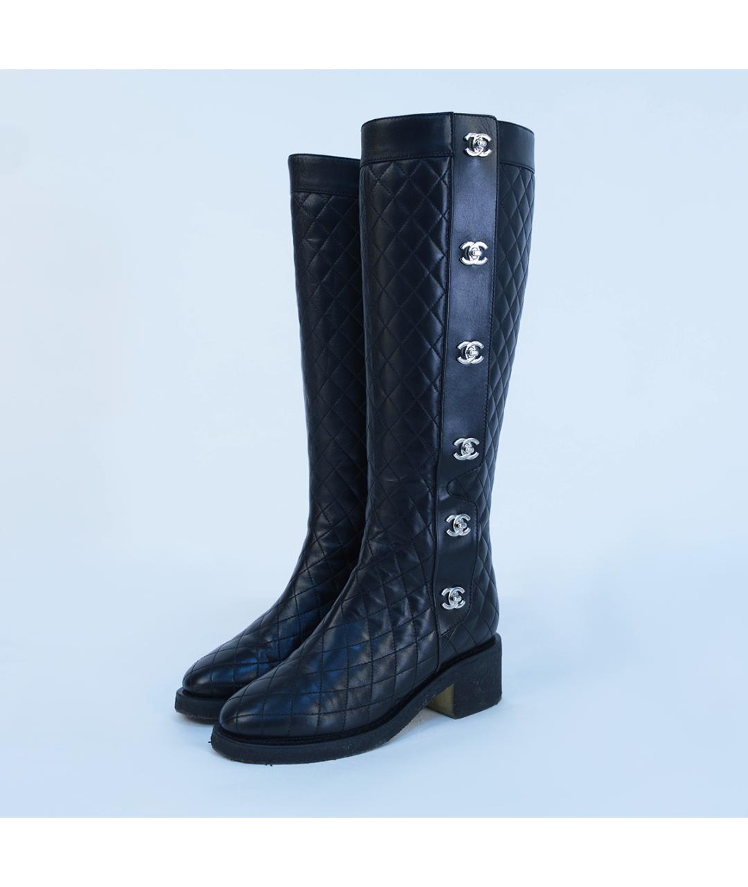 CHANEL Черные кожаные сапоги, фото 3