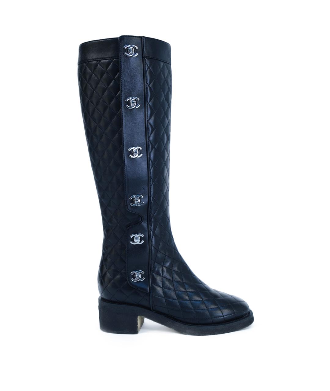 CHANEL Черные кожаные сапоги, фото 8