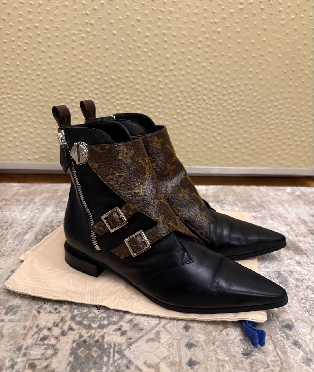 LOUIS VUITTON Черные кожаные ботильоны, фото 9