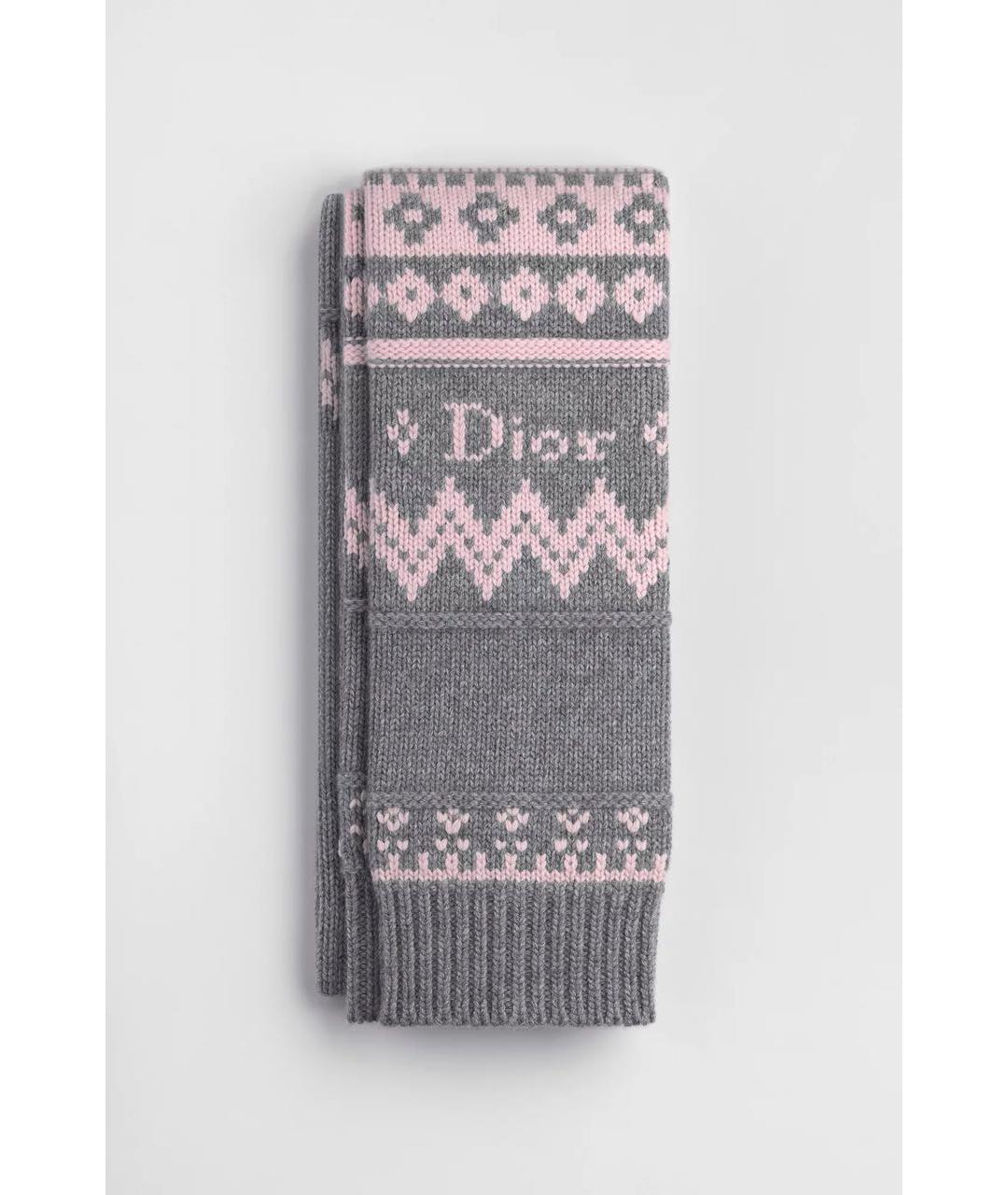 CHRISTIAN DIOR Серый шерстяной шарф, фото 4