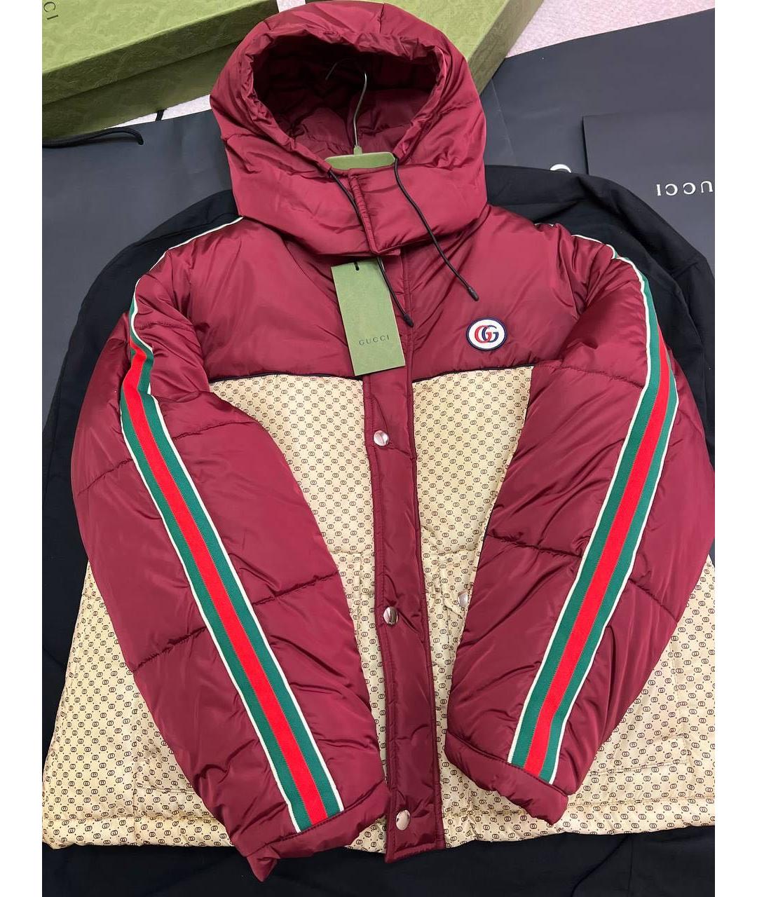 GUCCI Бордовый нейлоновый пуховик, фото 4