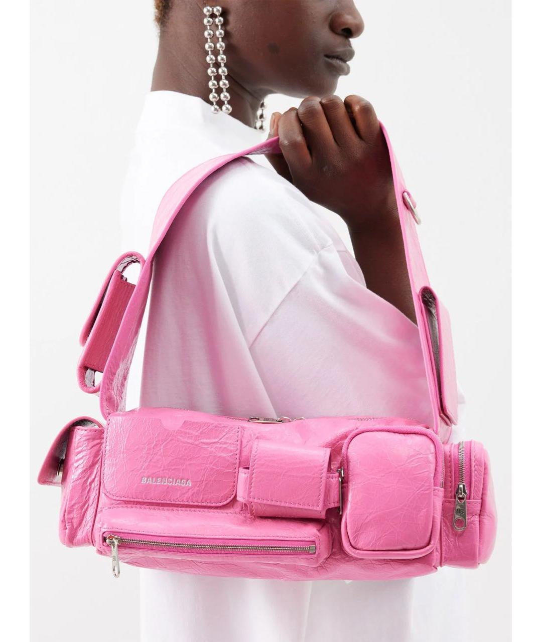 BALENCIAGA Розовая кожаная сумка с короткими ручками, фото 5