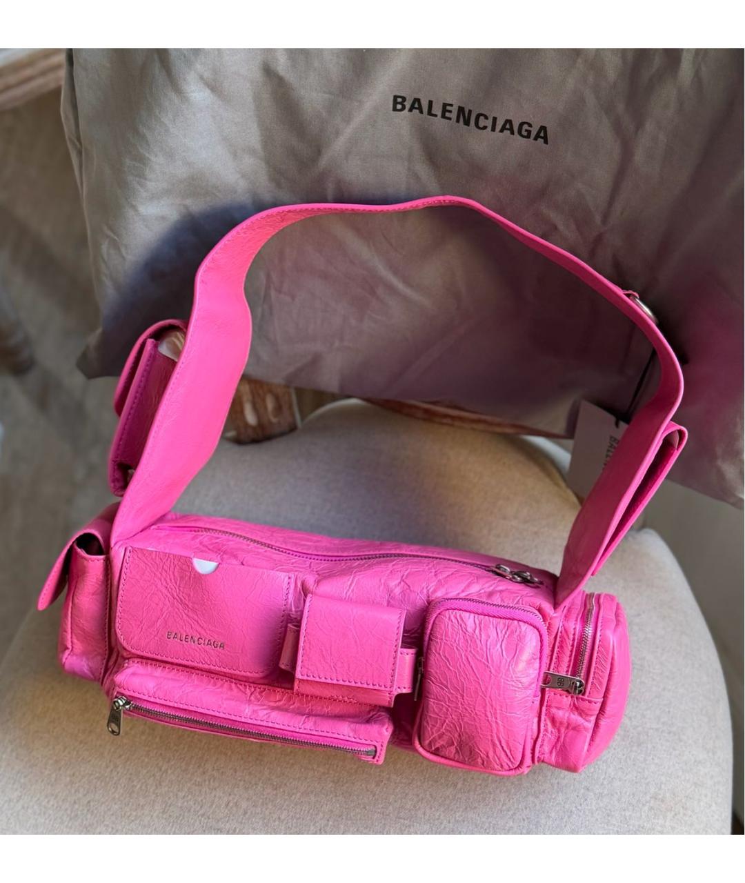 BALENCIAGA Розовая кожаная сумка с короткими ручками, фото 3