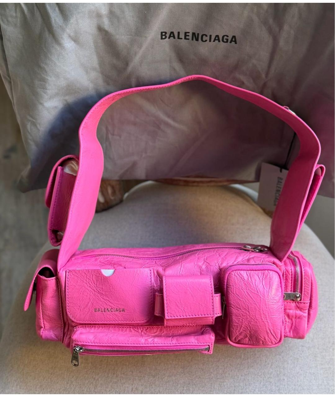BALENCIAGA Розовая кожаная сумка с короткими ручками, фото 2