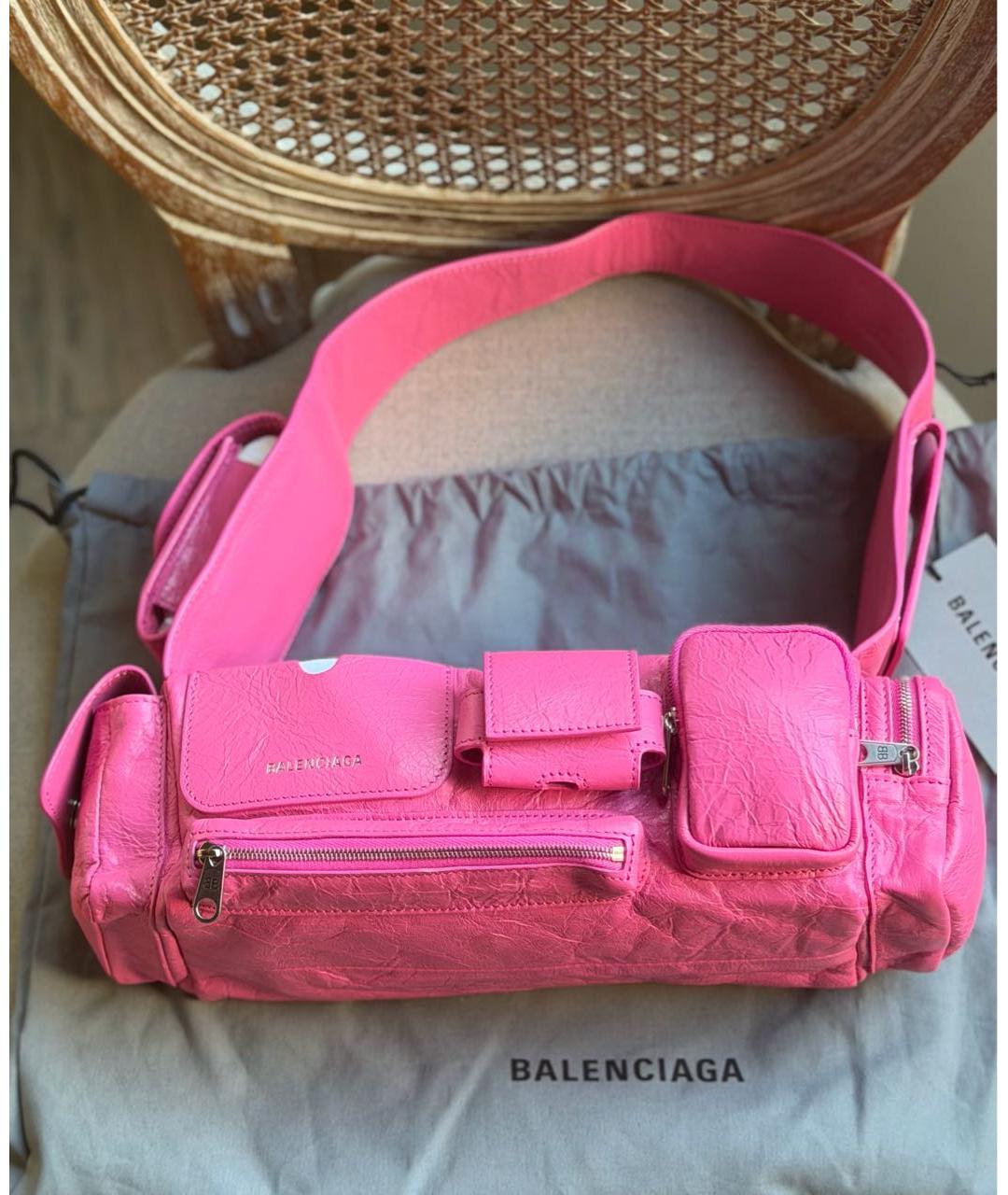 BALENCIAGA Розовая кожаная сумка с короткими ручками, фото 4