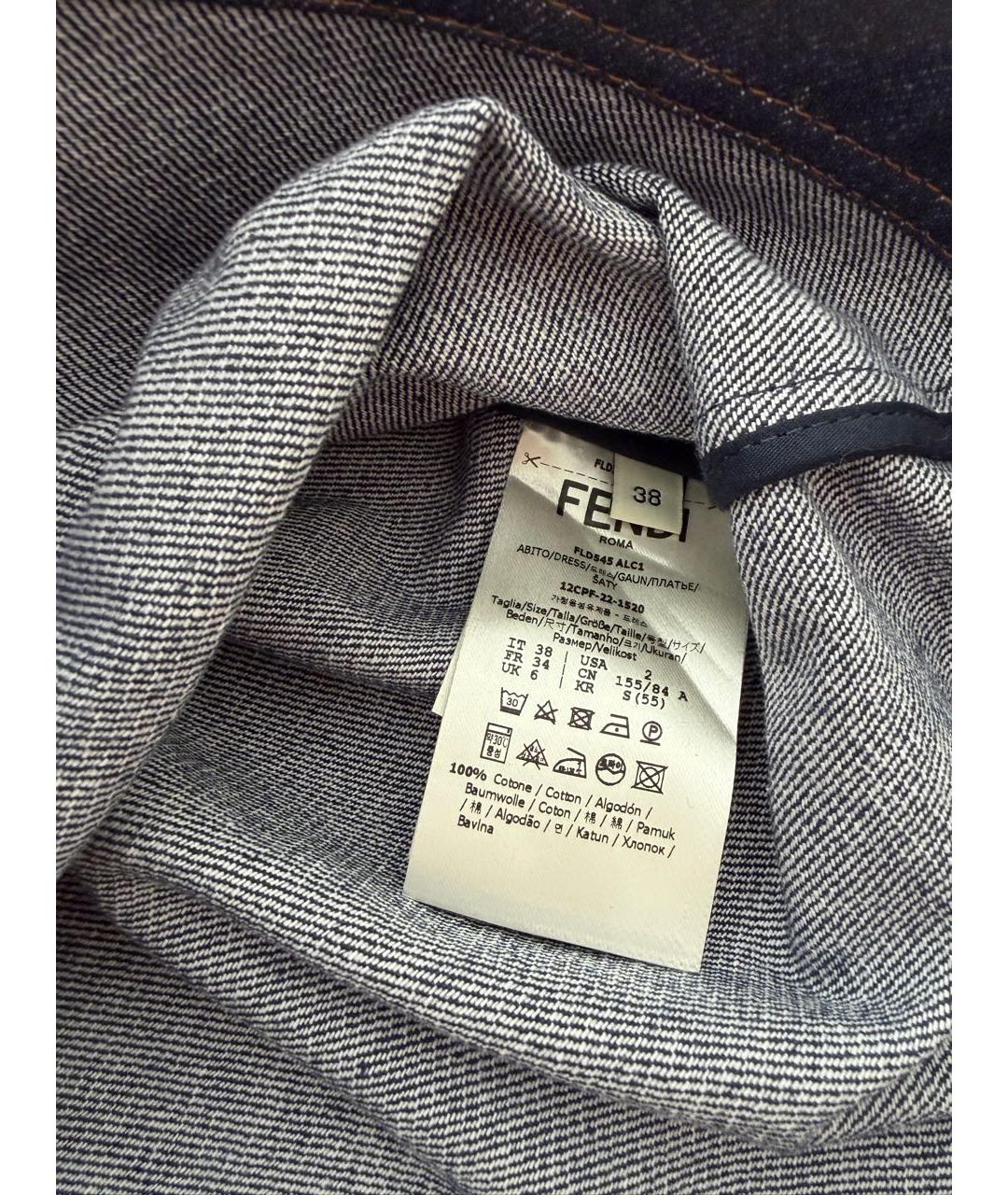 FENDI Темно-синее хлопковое повседневное платье, фото 4