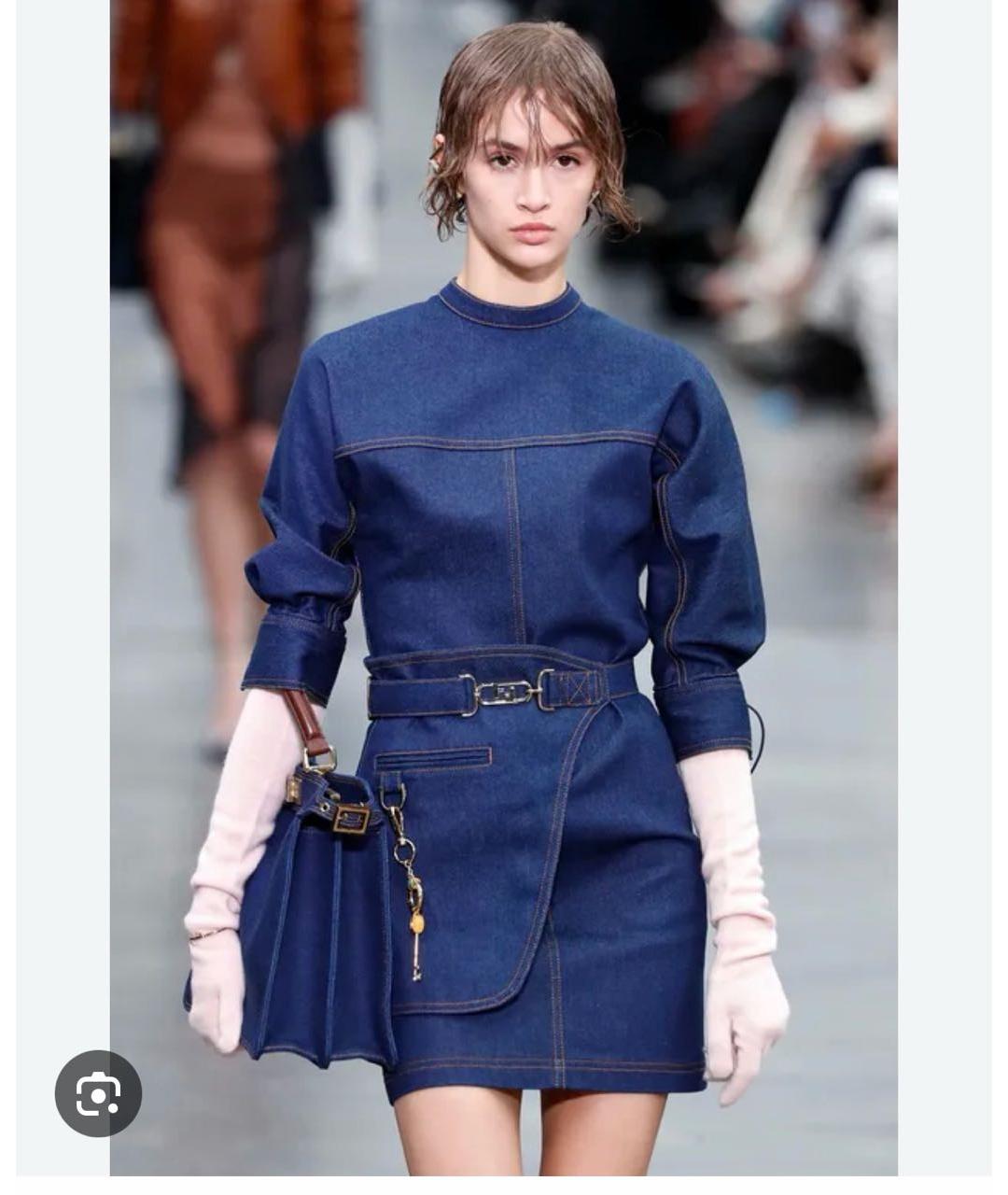 FENDI Темно-синее хлопковое повседневное платье, фото 7