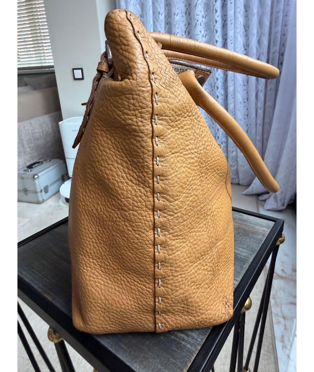 FENDI Коричневая кожаная сумка тоут, фото 7