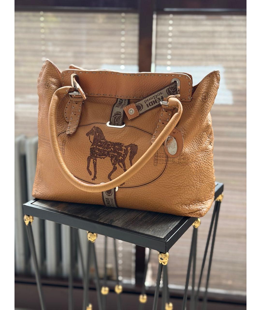 FENDI Коричневая кожаная сумка тоут, фото 9