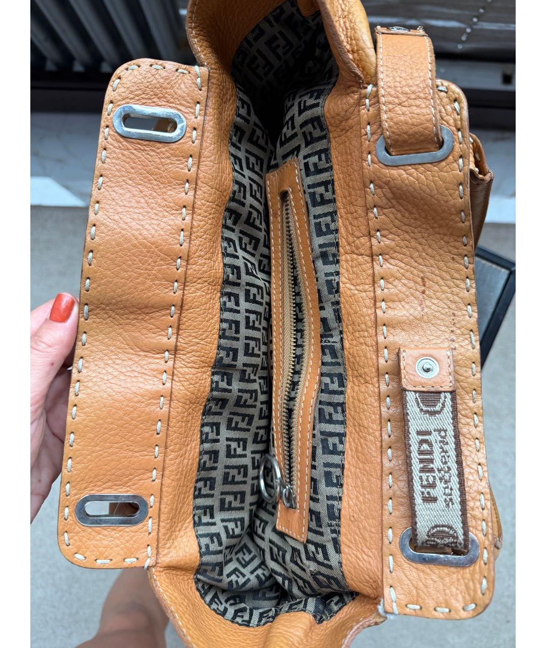 FENDI Коричневая кожаная сумка тоут, фото 4