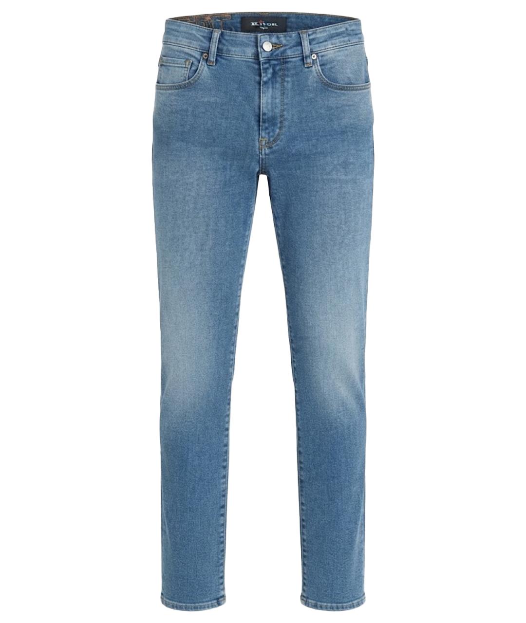 KITON Голубые хлопко-эластановые прямые джинсы, фото 1
