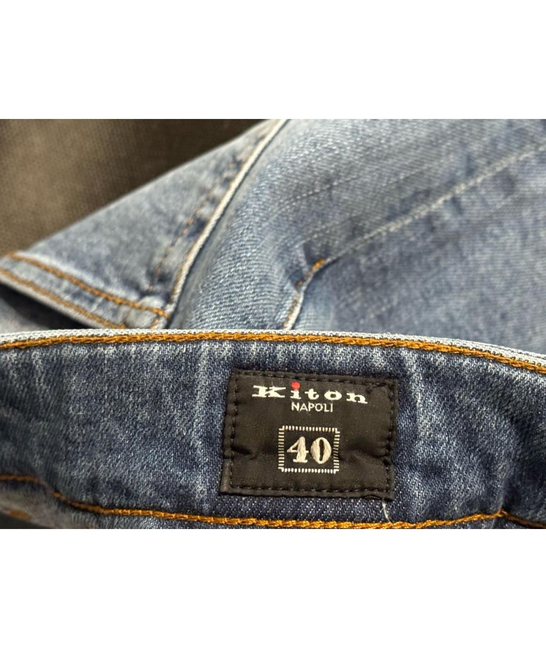 KITON Голубые хлопко-эластановые прямые джинсы, фото 2
