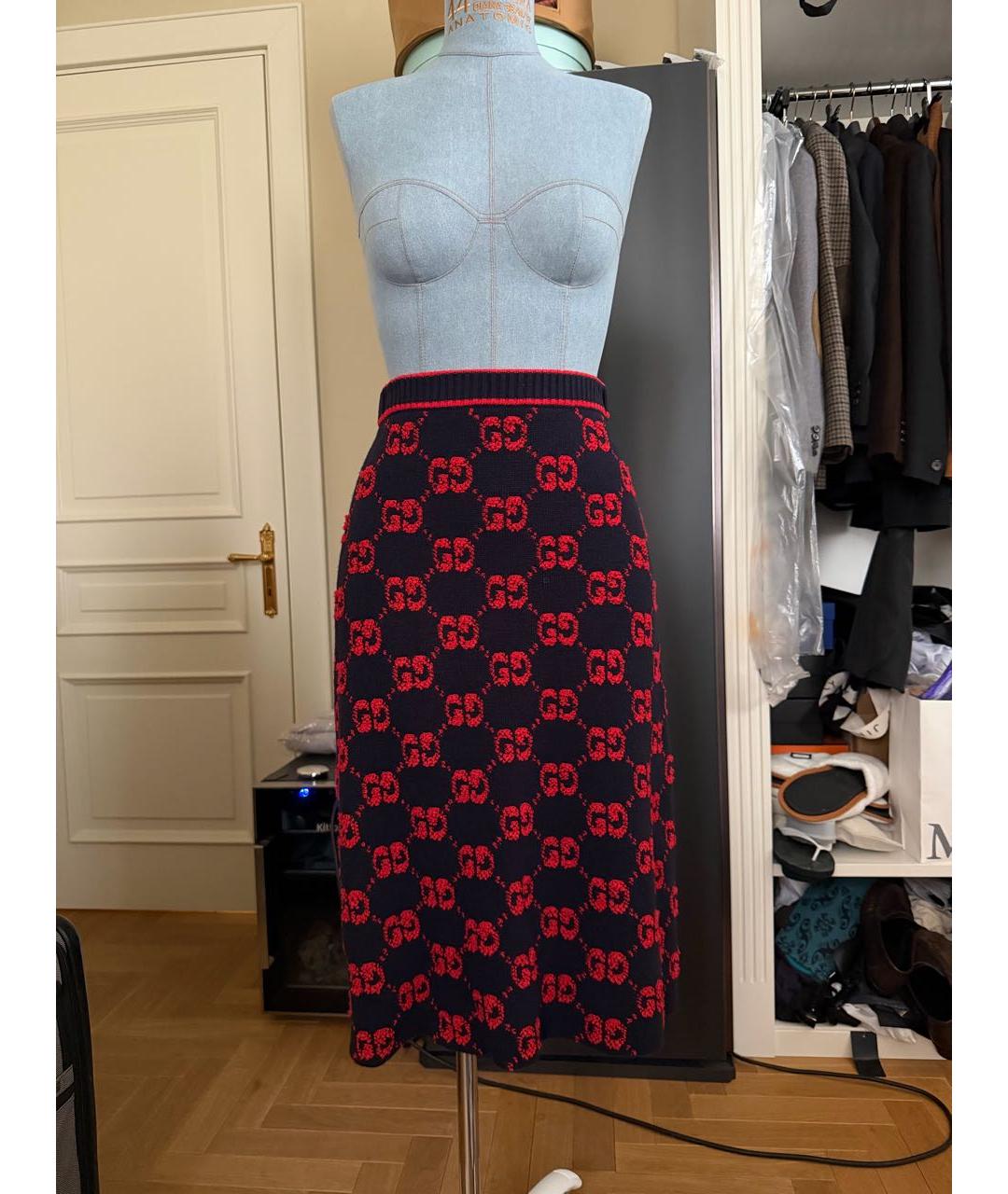 GUCCI Мульти шерстяная юбка миди, фото 2