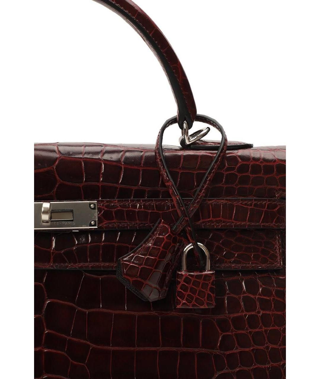 HERMES Бордовая сумка с короткими ручками из кожи крокодила, фото 4