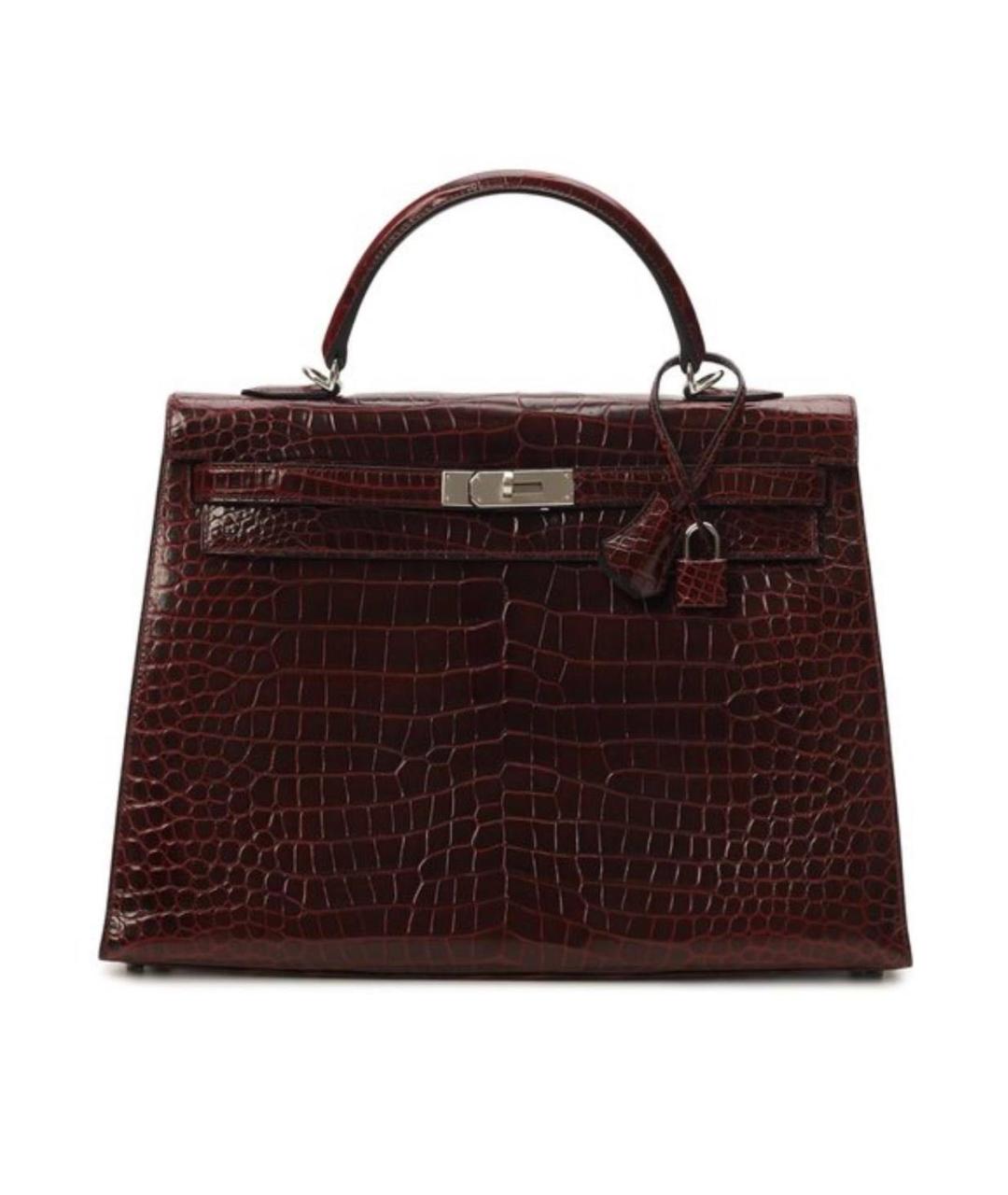 HERMES Бордовая сумка с короткими ручками из кожи крокодила, фото 9