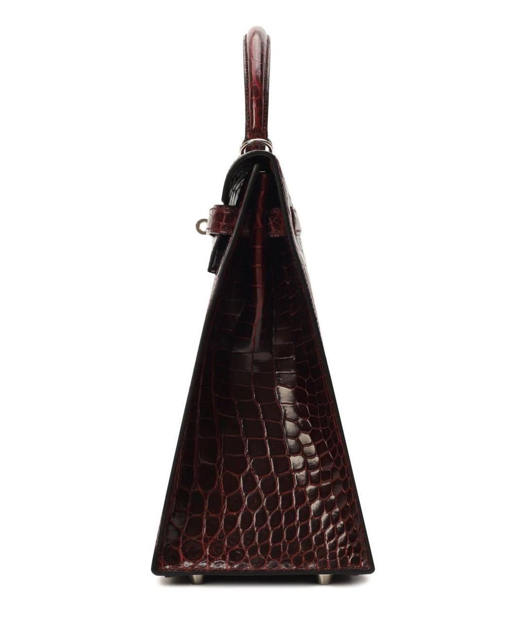 HERMES Бордовая сумка с короткими ручками из кожи крокодила, фото 3