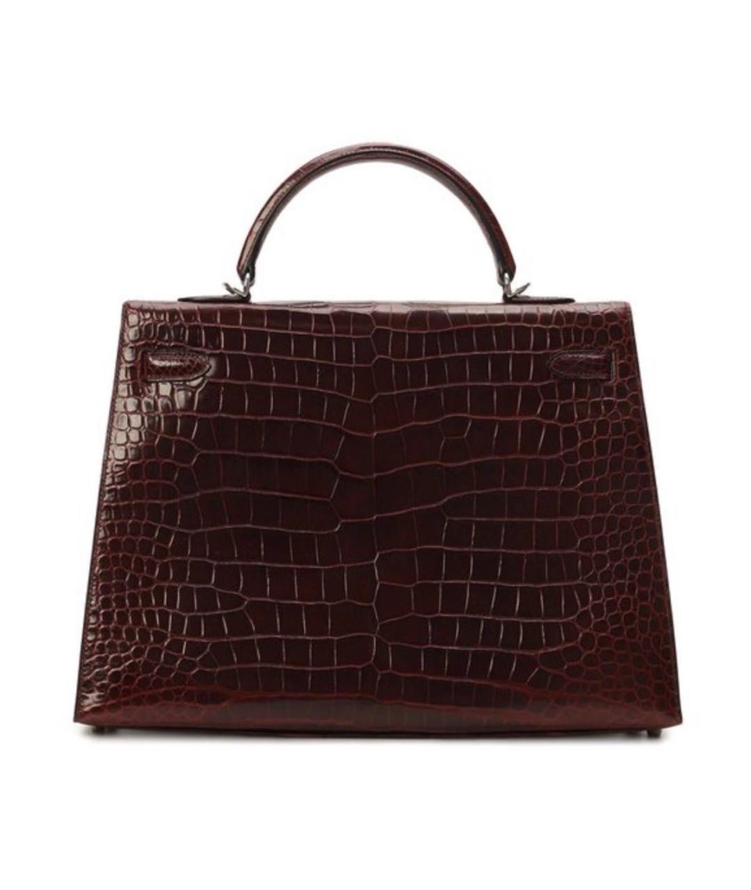 HERMES Бордовая сумка с короткими ручками из кожи крокодила, фото 2