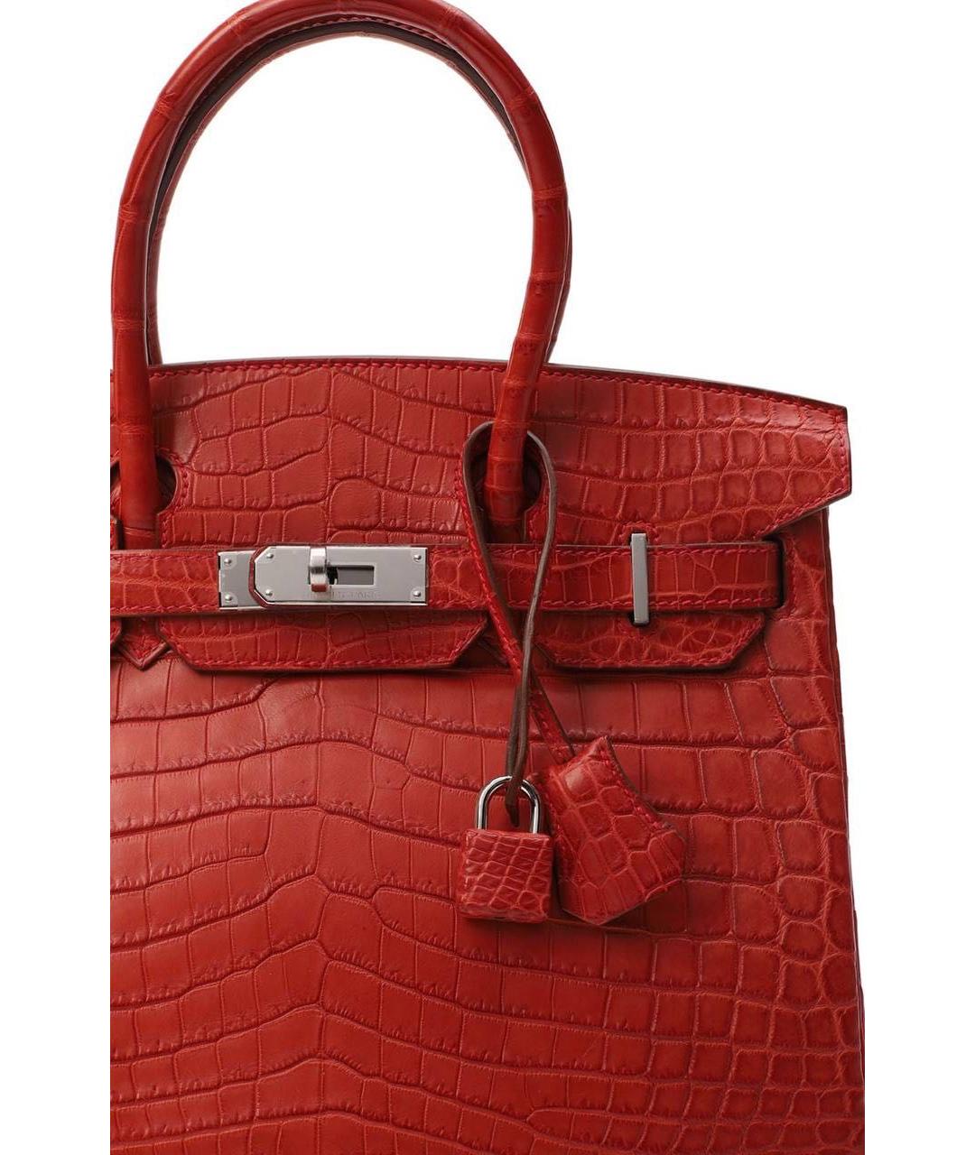 HERMES Красная сумка с короткими ручками из кожи крокодила, фото 6