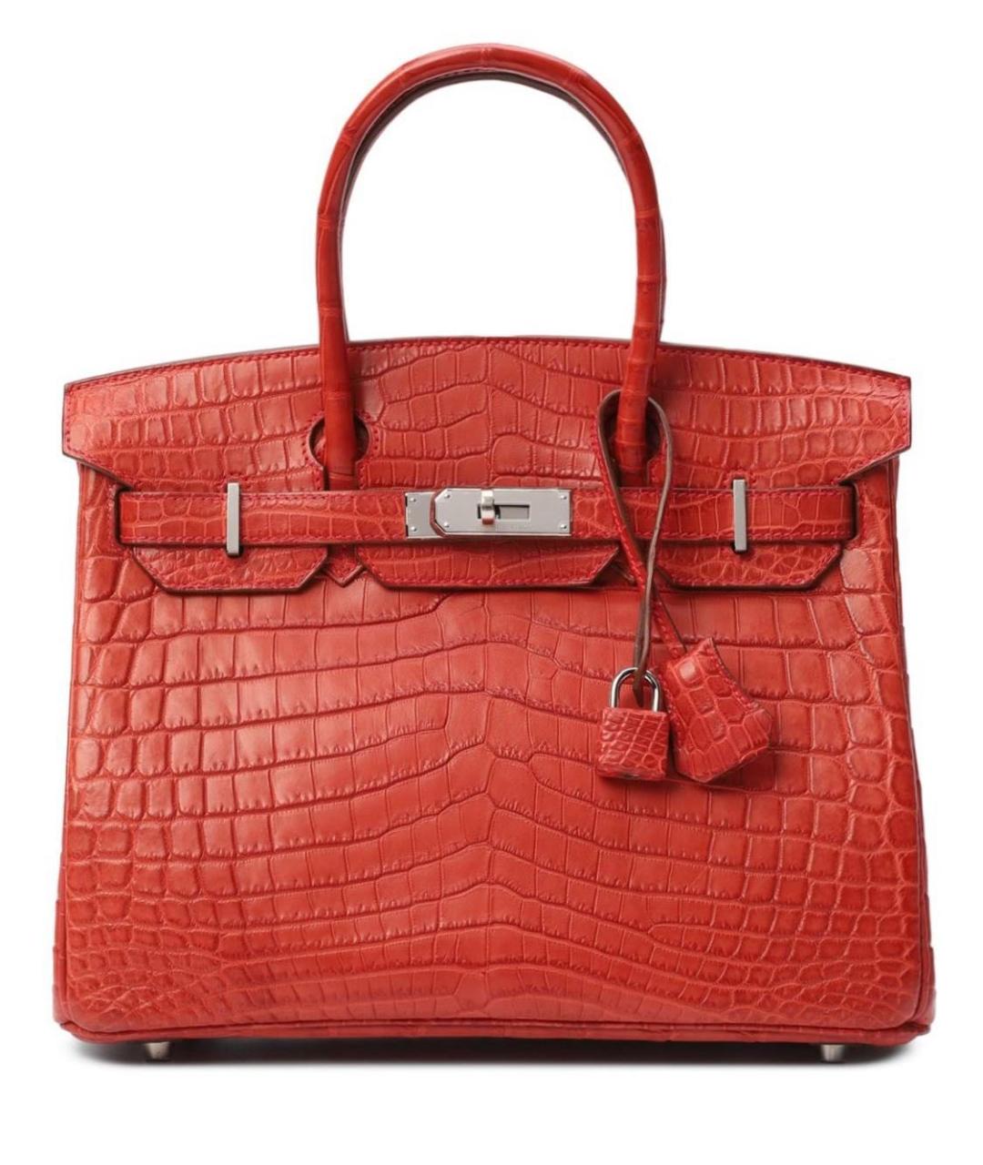 HERMES Красная сумка с короткими ручками из кожи крокодила, фото 9