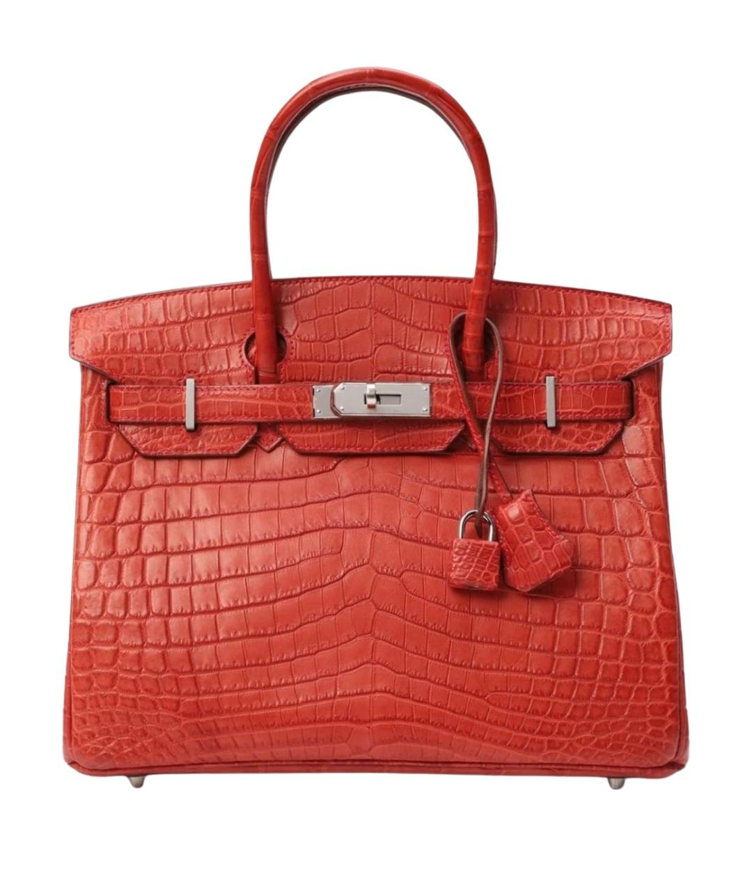 HERMES Красная сумка с короткими ручками из кожи крокодила, фото 1