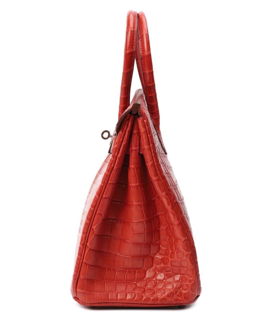 HERMES Красная сумка с короткими ручками из кожи крокодила, фото 4
