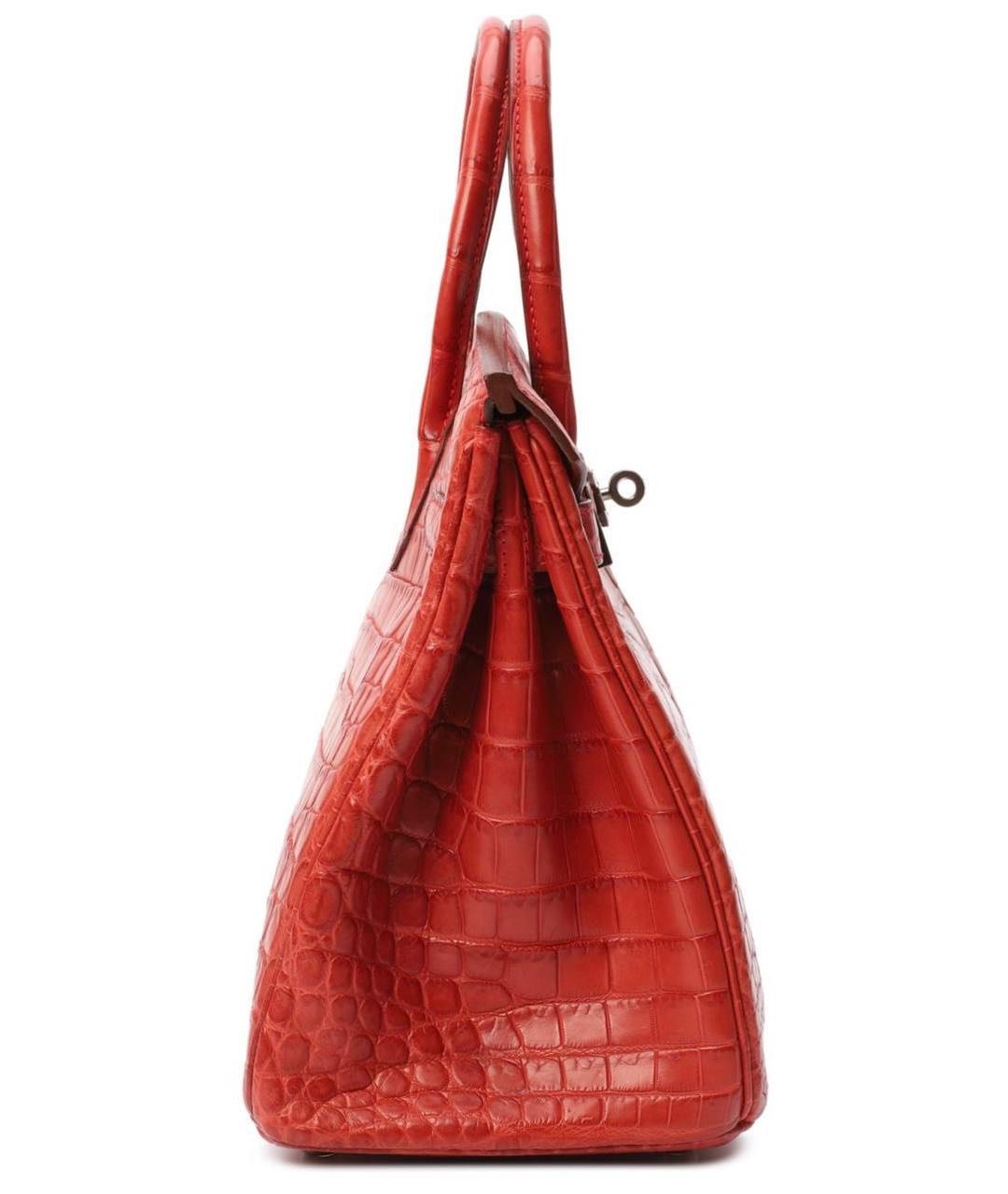 HERMES Красная сумка с короткими ручками из кожи крокодила, фото 3
