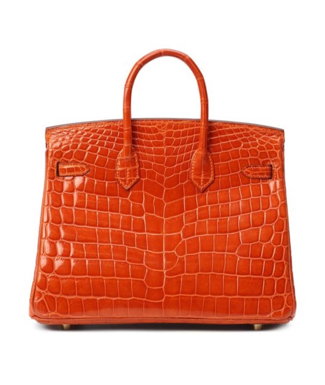 HERMES Оранжевая сумка с короткими ручками из кожи крокодила, фото 2