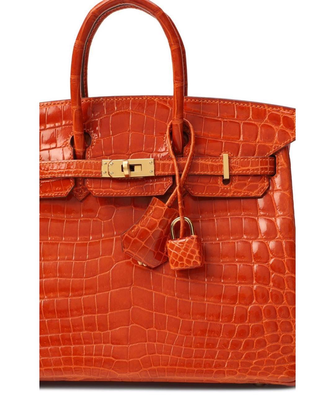 HERMES Оранжевая сумка с короткими ручками из кожи крокодила, фото 7