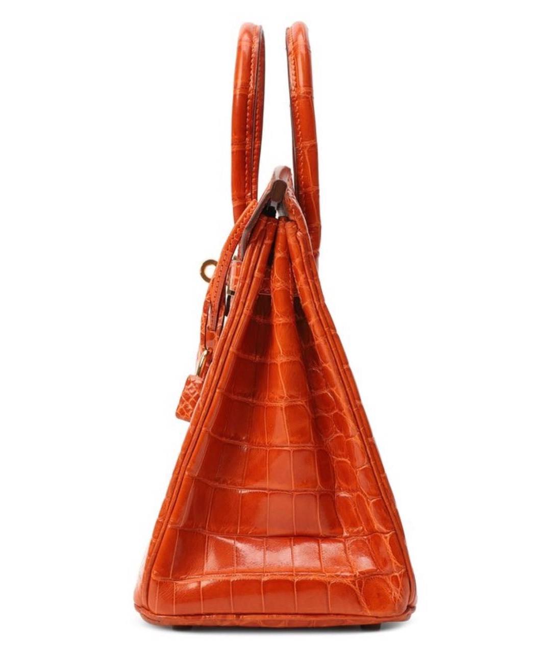 HERMES Оранжевая сумка с короткими ручками из кожи крокодила, фото 3