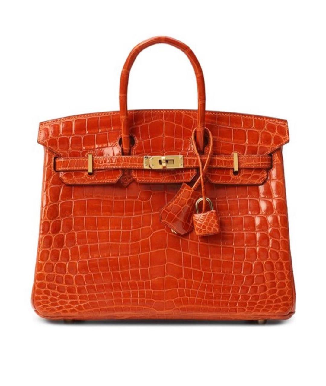HERMES Оранжевая сумка с короткими ручками из кожи крокодила, фото 9