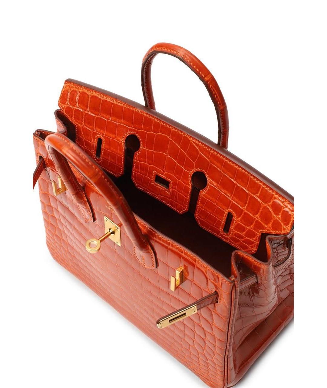 HERMES Оранжевая сумка с короткими ручками из кожи крокодила, фото 6
