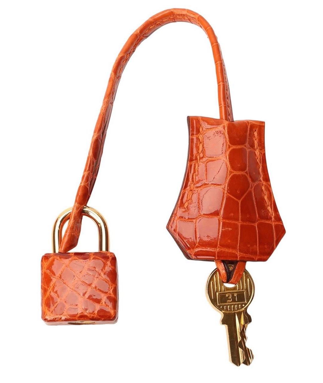 HERMES Оранжевая сумка с короткими ручками из кожи крокодила, фото 8