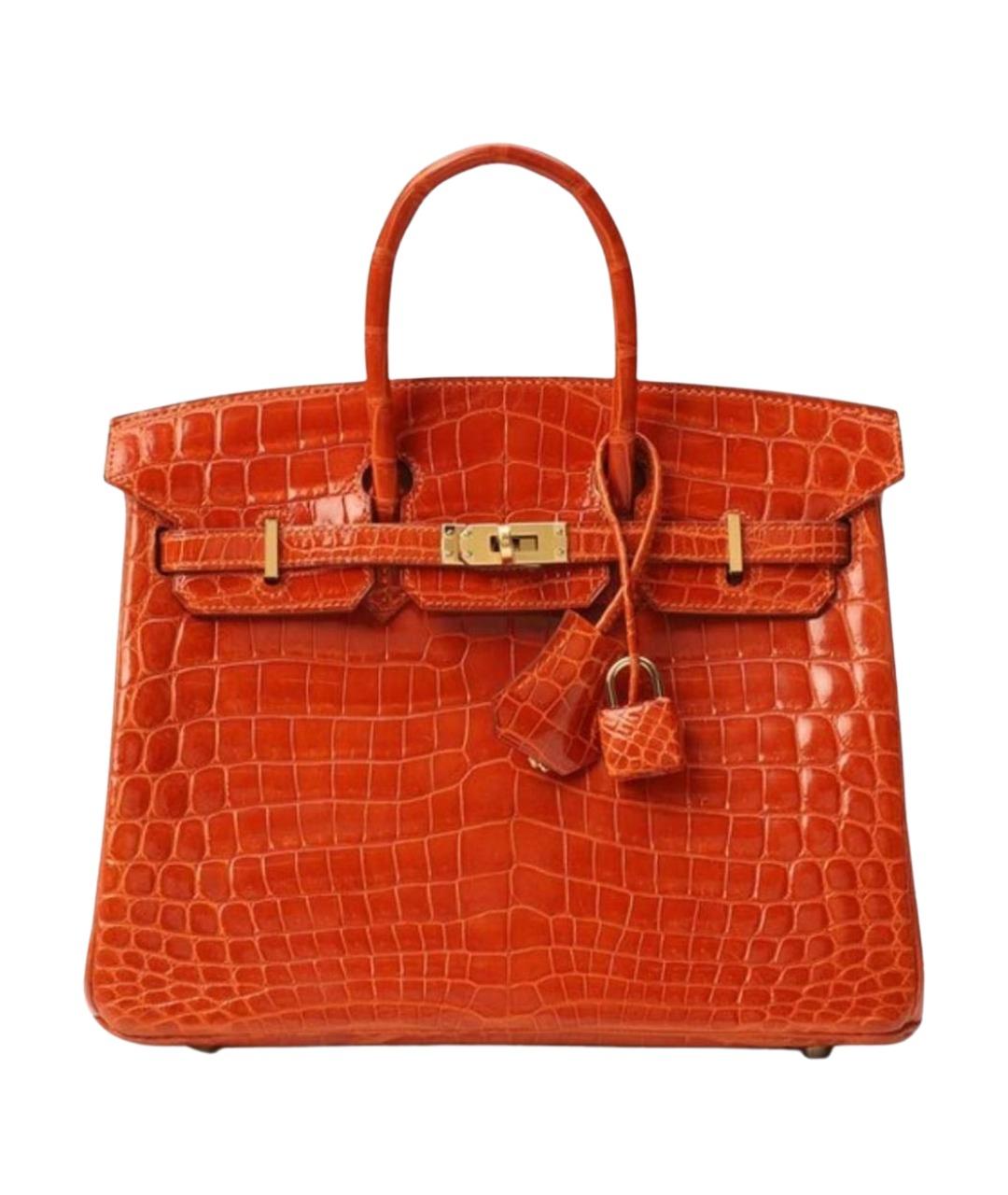 HERMES Оранжевая сумка с короткими ручками из кожи крокодила, фото 1